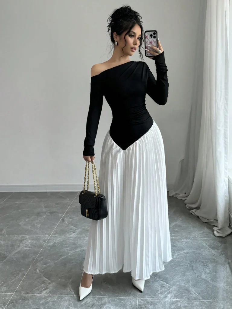 فستان ابيض واسود