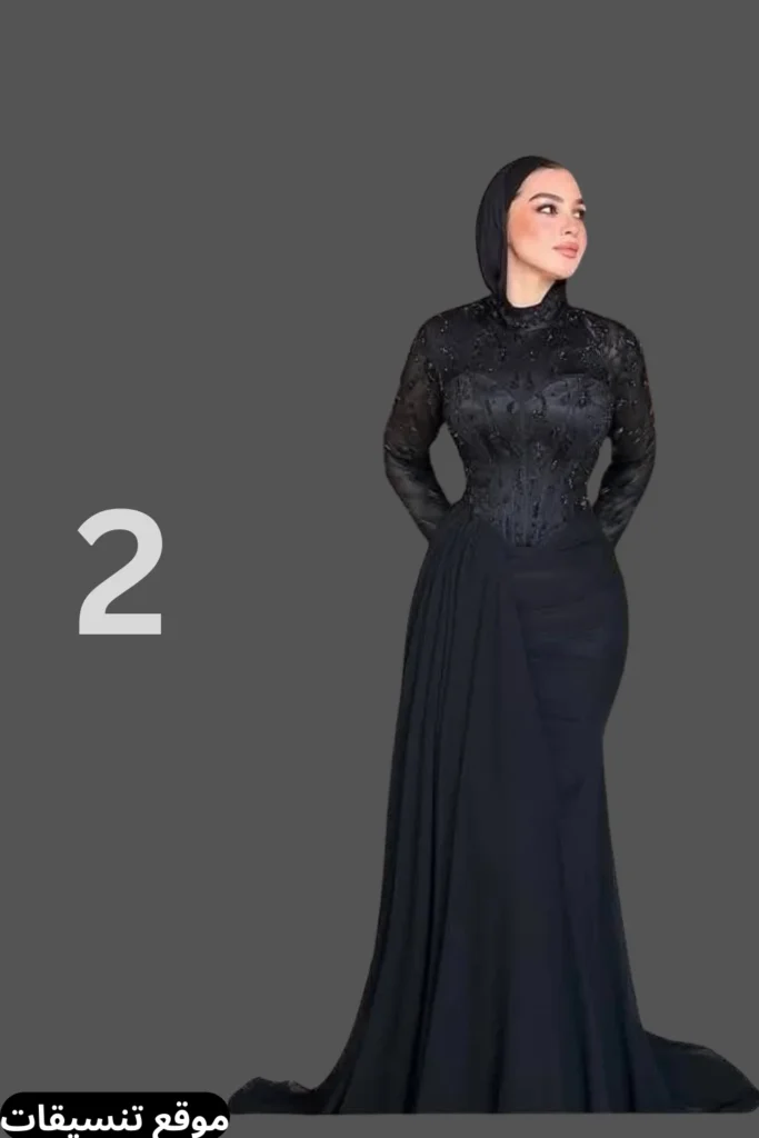 اجمل فستان سواريه اسود طويل للمحجبات