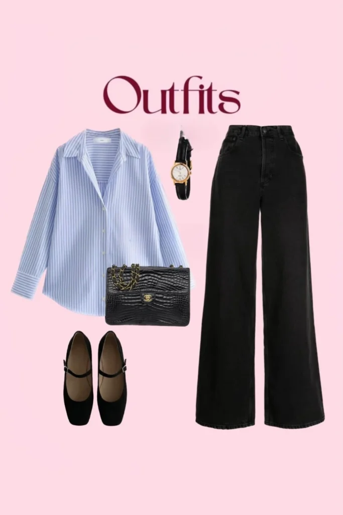 تنسيق القميص المخطط بالأزرق والأبيض